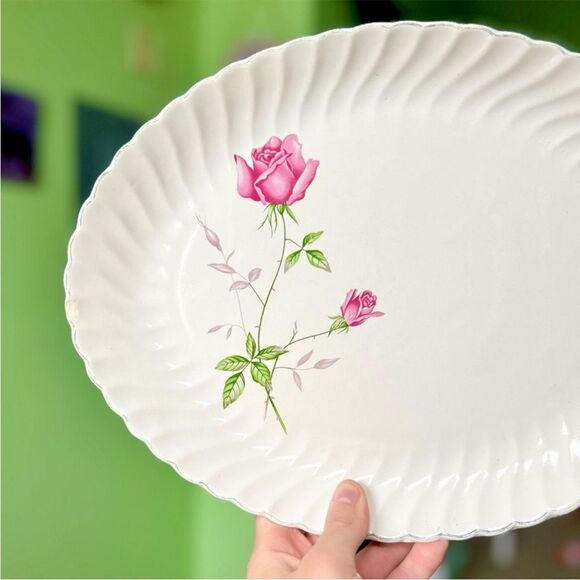Vintage Floral Rose Platter Flower Kitchen Serving Dish Art Decor - Picture 3 of 7